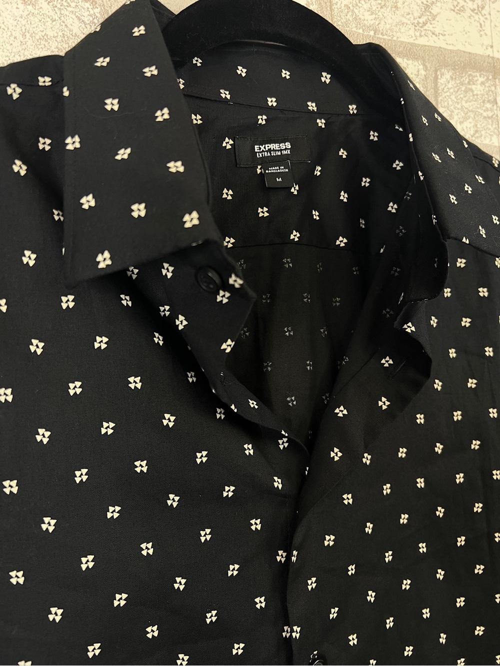 Express Extra Slim 1MX Button-Up Shirt Black Triangle Print Size M - Picture 4 of 8